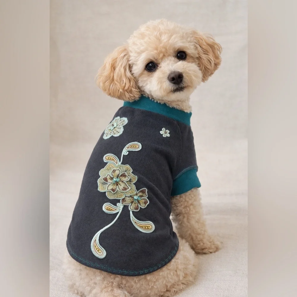 Handmade Upcycled Floral Embroidered Dog Sweater | Small Dog | One of a Kind